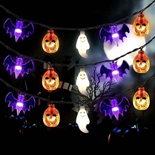 Halloween lyskæde med 20 spøgelser - Hvidt, gult, lilla lys
